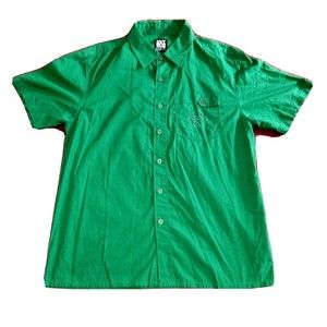 VTG Enyce Mens Large Shirt Y2K Green Short Sleeve Button Embroidered/Metal Logos
